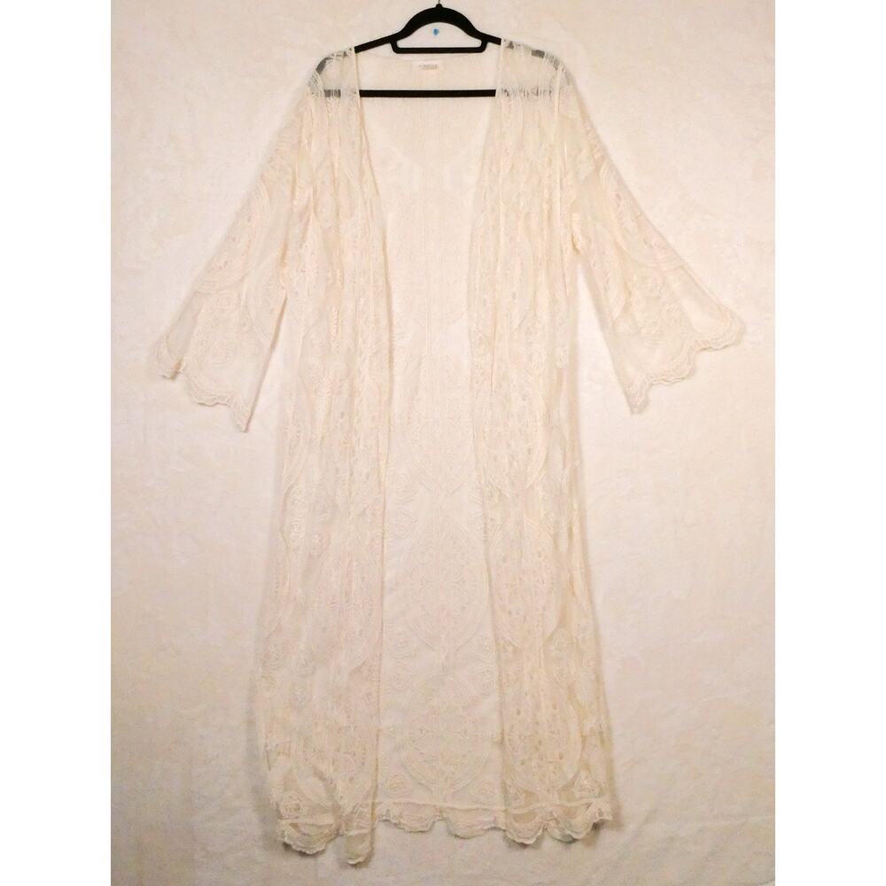 Adiva Cream Lace Duster Jacket Size S Long Open Boho Festival Fairy Cottage